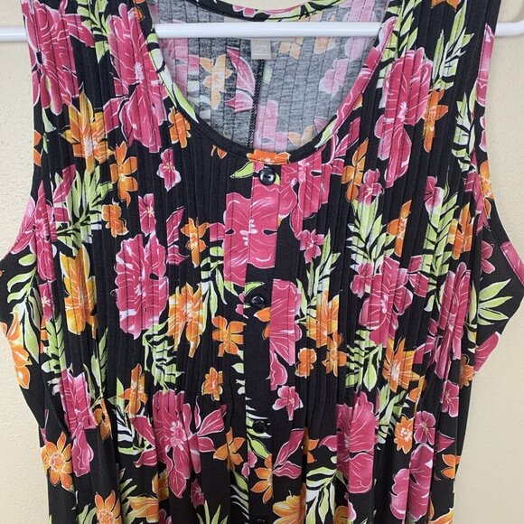 Woman Within Womens Maxi Dress 1X 22 24 Sleeveless Tropical Floral Pink Pleated - Picture 5 of 13